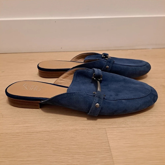 Franco Sarto Dolly Blue Suede Open Heel Slip On Mules Flats Size 7.5M - Picture 3 of 10
